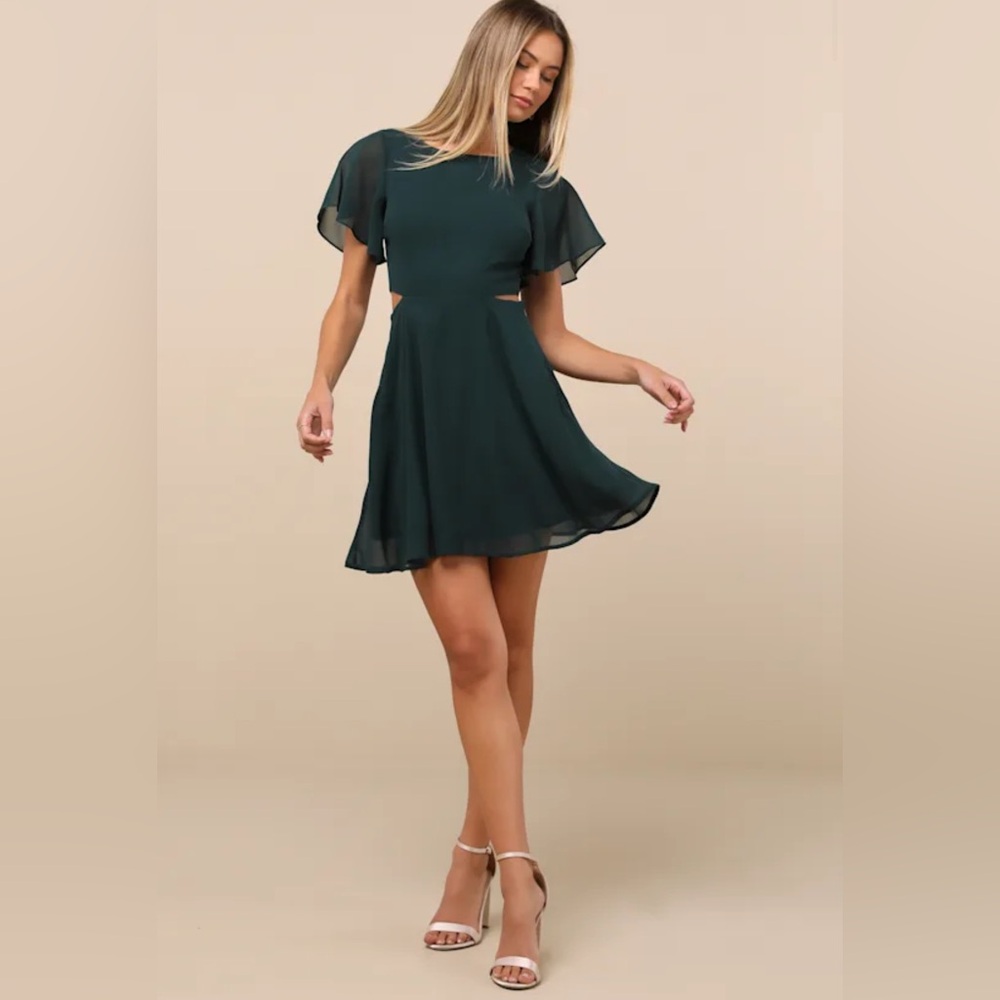 Elegant Dark Green Skater Mini Dress